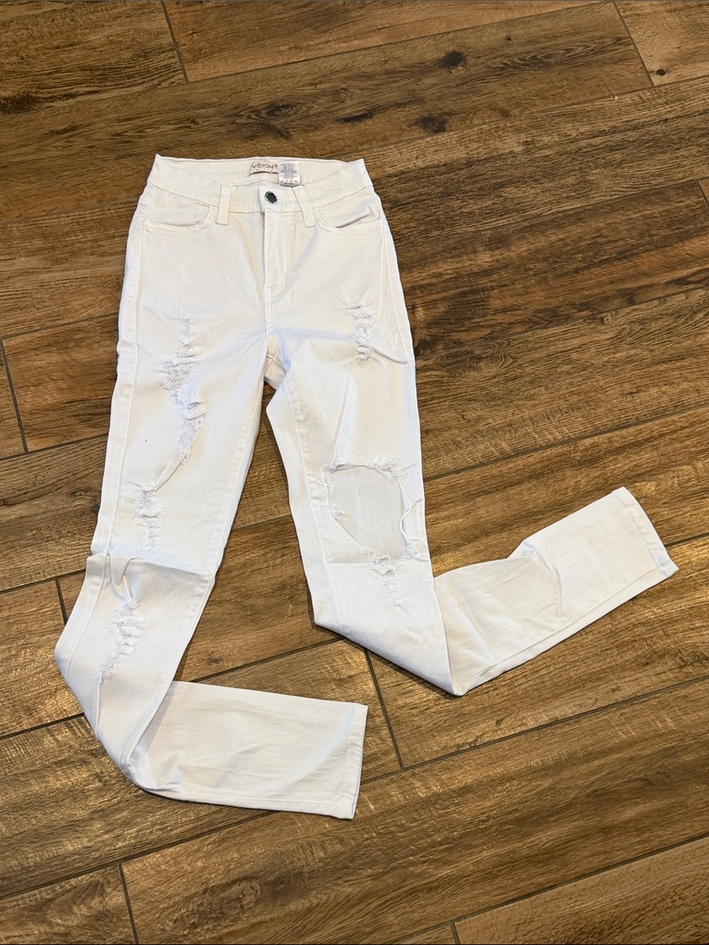 Vibrant White Distressed Straight Leg Jeans - Size 24